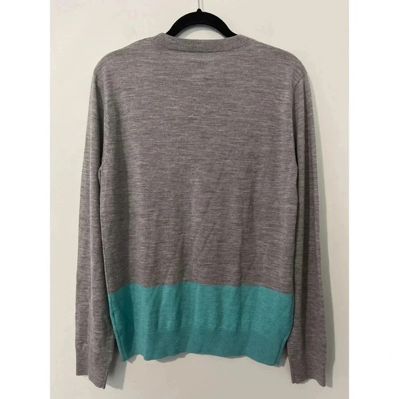 Hardy Amies Sweater Men’s Size L Gray Teal Merino Wool‎ Crew Savile Row London - Picture 3 of 9